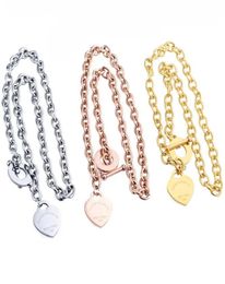 Newest T style design Chunky OT chains Heart charms pendant Necklace Titanium Steel gold silver15196289271985