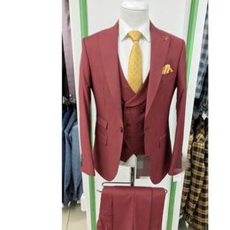 Tailor Made Wine Red Slim Fit Wedding Mens Suit Prom Suits 3Pieces(Jacket+Pant+Vest) Groom Tuxedos Men Suit