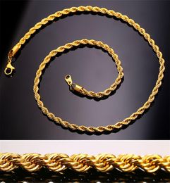 Gold Chains Fashion Stainless Steel Hip Hop Jewelry Rope Chain Mens Necklace7615254