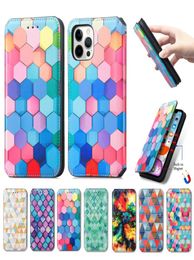 Colorful rhombus phones case For IPhone 12 Pro Max MIni 13XS X XR 7 8 plus 6 6s Leather Wallet Flip Colourful Painted Magnetic cov7851235