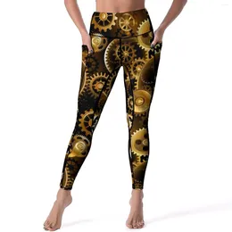 Active Pants Retro Steampunk Yoga Brass Gears Print Fitness Running Leggings High Waist Quick-Dry Sport Design Legging