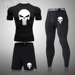 Sets Men's Sports Compression Sets Basketball Fitness Quick Dry Gym Skull Men Short Sleeve TShirts Running Elastic Training Workout