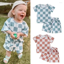 Clothing Sets FOCUSNORM 0-3Y Summer Casual Baby Boys Clothes 2pcs Checkerboard Plaid Print T Shirts And Drawstring Shorts