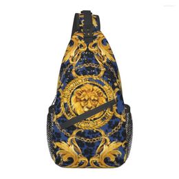 Backpack Customised Europe Golden Lion Floral Printed Sling Bags For Men Cool Shoulder Crossbody Chest Travel Hiking Daypack