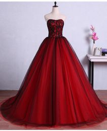 Vintage Red Black Gothic Wedding Dresses Sweetheart Lace Tulle Corset 1950s Colourful Bridal Gowns Non White Wedding Gown Robe De M6167327