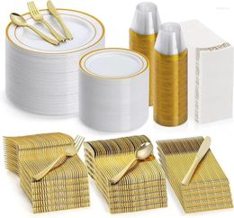 Disposable Dinnerware 560pcs Gold Set For 80 Guest Includes Plastic Plates Salad Silverware Cups
