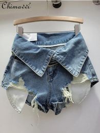 Women's Jeans Girl Retro Ripped For Women 2024 Summer High Waist Slimming Shorts Streetwear Wide-Leg Pants Fashion Short