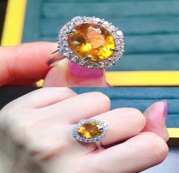 Classical Elegant Oval Yellow Crystal Citrine Gemstones Diamonds Rings for Women 18k White Gold Filled Silver S925 Jewelry Bands9128667