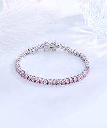 Real Solid 925 Silver Metal 1521 cm Tennis Bracelet Pave Full 3 mm Round Pink Zircon Fine Jewelry For Women4531362