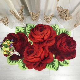 Carpets High Quality 3D Rose Handmade Carpet Toilet Antiskid Mat/carpets For Living Room Bedroom Area Rugs Luxery Valentine's Day Gifts