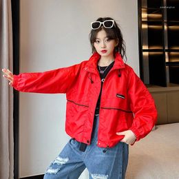 Jackets Kids Jacket Autumn 2024 Red Trend Cool All-match Girls Outerwear Zipper 12 13 14 Years Teenage Outdoor Clothes For Children