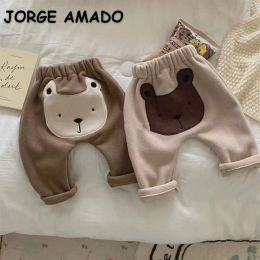 Trousers Korean Style Autumn Baby Girl Boy Haren Pants Beige Coffee Elastic Waist Pants Wide Leg Sports Trousers Newborn Clothing E2200