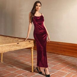 Casual Dresses SKMY Summer For Women Spaghetti Strap Lace-Up Backless Sexy Night Club Outfits Evening Party Long Velvet