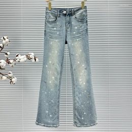 Women's Jeans Fashion Women Ins Rhinestone Bootcut Trousers 2024 Spring And Summer Clothing High Waist Slim Fit Flared Pants