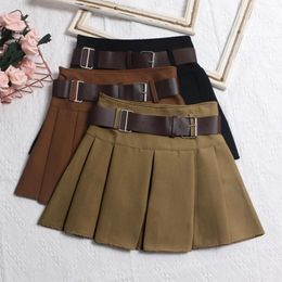 Skirts For Women With Belt Pleated Half Skirt Short High Waist A-line Umbrella Sparkly Mini