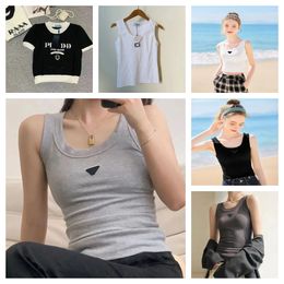 Tees Top Embroidered Sexy Womens designer clothing Fashion t shirt women Summer Knitted Tank Top Breathable Pullover White Tops render croptop crop top