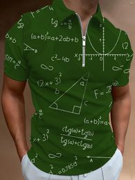 Men's Polos Math Lessons Casual Zipper Polo Shirt Print T-Shirts Men Short Sleeve Design Summer Tops Mathematical Formula Pattern