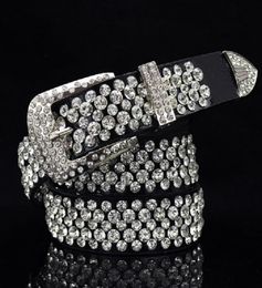 Crocodile genuine leather belt for woman female fashion luxury designer sparkling full diamonds zircon 110cm5744392