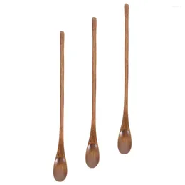 Dinnerware Sets 3 Pcs Japanese-style Long Handle Coffee Spoon Wooden Spoons Honey Salad Serving