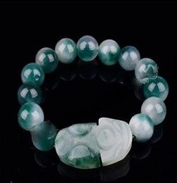 New good luck Jewelry PIXIU Green Jade Bead Buddha Lucky Bracelet Size 10MM 75quot6041056