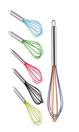 10 Inch Egg Beater Whisk Stirrer Tool Colour Silicone Stainless Steel Handle Eggs Mixer Household Baking4101287