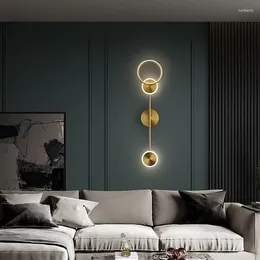 Wall Lamp Modern Round Copper LED Lights Living Room Bedside Lighting Fixtures Gold Surface Mount Atmosphere