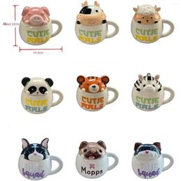 Mugs Creative Animal Shape Cup Cow Exquisite Handle Sheep Dog Pig Ceramic Coffee With Lid Water 400ml Birthday Gift