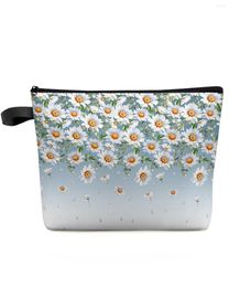 Cosmetic Bags White Daisy Floral Gradient Makeup Bag Pouch Travel Essentials Lady Women Toilet Organizer Storage Pencil Case