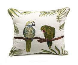 Deluxe Embroidery Parrots Plant Designer Pillow Cover Sofa Cushion Cover Canvas Home Bedding Decorative Pillowcase 18x18quot Sel6492492