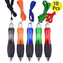 Pens 10Pcs Big Weighted Fat Pens Retractable Blue Body Ballpoint Pens with Hanging Rope Large Wide Grip Pens