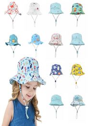 5pcs Kids baby sun hat cartoon printed bucket hat cap 5M8Y 26 Colours boys girls fashion Wide Brim adjustment visor Caps UV protec4818298