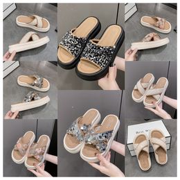 Thick soled cross strap cool slippers womens white Exquisite sequin sponge cake sole one line trendy slippers size35-41