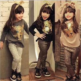 Clothing Sets Toddler Baby Girls Tigers Print Long Sleeve Tops Leopard Leggings Pants Outfits Checke