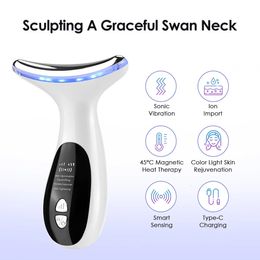 4 Modes Neck Beauty Device EMS Face Lifting Machine Double Chin Remover LED Anti Wrinkle Skin Tightening Massager 240412