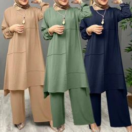 Ethnic Clothing Muslim Islamic Women Abaya Kaftan Casual Long Sleeve Shirts Tops Pants 2PCS Turkey Outfits Ramadan S-5XL