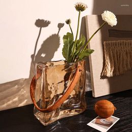 Vases Creative Glass Bag Vase Light Luxury Transparent Living Room Home Decoration Handbag Flower Terrarium Decor