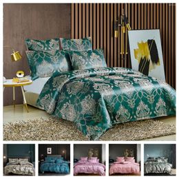 Bedding Sets Luxury 2 Or 3pcs Set Satin Jacquard Duvet Cover With Zipper Closure 1 Quilt 1/2 Pillowcases US/EU Size