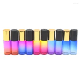 Storage Bottles 10pcs 5ml Gradient Colour Glass Roller Bottle For Essential Oil Perfume Sample Liquid Jar Refillable Roll On Vial