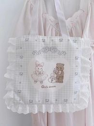Storage Bags Japanese Cute Bow Lace Bag Ruffle Canvas Lolita Shoulder Love Student Girl Handbag