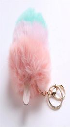 Fur Pom Pom Cream Keychain Keyring Holder Cover Women Bag Charms Ornaments Pendant Jewellery Accessories4590974
