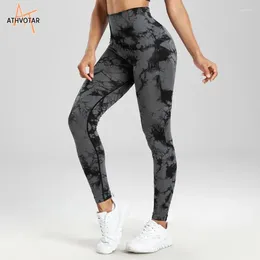 Women's Pants ATHVOTAR Sexy Women Sports Leggings Push Up Fitness Tie Dye Gym Seamless Highly Elastic