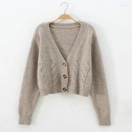 Women's Knits Button Up Cardigan Jacket Short Sweater Women Long Sleeve Crop Top Autumn Winter Streetwear High Waist Knitted Single Breasted