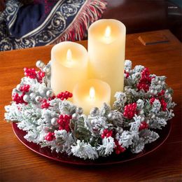 Decorative Flowers Christmas Snow Red Berry Wreath Garland Simulated Ornaments Decoration Candlestick Pine Needle Holiday Party Supplies