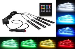 1Set4Pcs Car RGB LED Strip Light Lights Colors Car Styling Decorative Atmosphere Lamps Car Interior Light With Remote 12V7088686