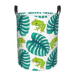 Laundry Bags Folding Basket Tree Frogs And Tropical Leaves Dirty Clothes Toys Storage Bucket Wardrobe Clothing Organiser Hamper