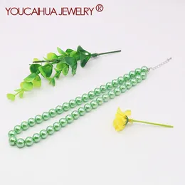 Necklace Earrings Set 10mm Green Shell Pearl Round Beads Neckchain Gifts For Girls 5cm Extension Chain Women's Jewellery Making/Design