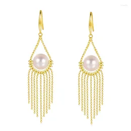 Dangle Earrings MADALENA SARARA 7-7.5mm Saltwater Akoya Pearl 18K Women Tassel Style Au750 Handmade Line