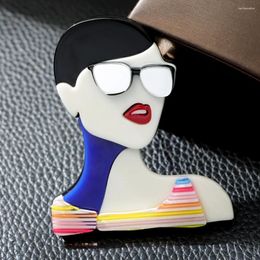 Brooches CINDY XIANG Acrylic Pround Lady Brooch Fashion Potrait Pin