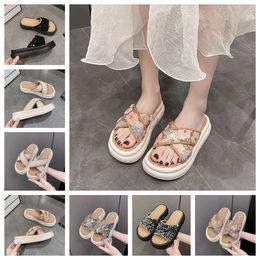 2024 new Thick soled cross strap cool slippers women black Exquisite sequin sponge cake sole one line trendy slippers size35-41