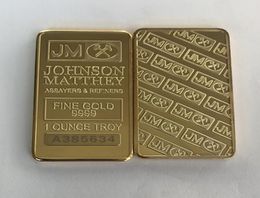 10 pcs Non magnetic Johnson Matthey silver gold plated bar 50 mm x 28 mm 1 OZ JM coin decoration bar with different laser serial n9038196